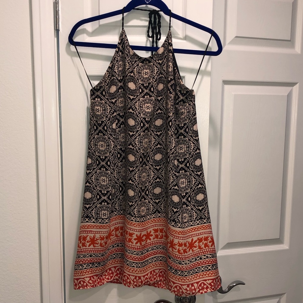 Aqua - Bohemian-style print halter mini dress